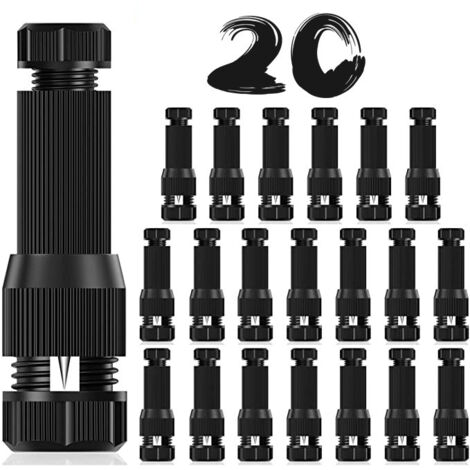Lot de 20 fil basse tension, connecteur de fil d'alimentation pour éclairage paysager extérieur, 12-20 AWG pour éclairage de chemin paysager et autres projecteurs extérieurs, noir
