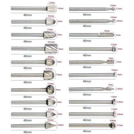 Lot de 20 forets de coupe en carbure de tungstène pour meuleuses rotatives Dremel