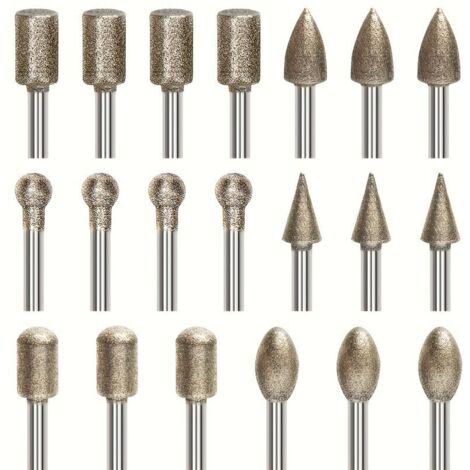 Lot De 20 Forets Diamants Outils Rotatifs De Sculpture Sur Pierre Kits De Polissage Revtus De Diamant Avec Tige De 1/8 De Pouce Montage Universel Pour Pierre Verre Cramique