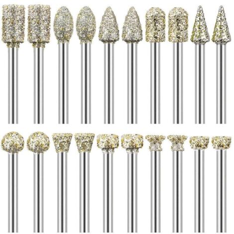 Lot de 20 fraises diamantées 1/8' – Granulométrie 60 grains – Compatible Dremel pour gravure, meulage, polissage pierre, verre, céramique