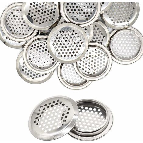 Lot de 20 grilles d'aération rondes en acier inoxydable - 53 mm - Argenté - Pour cuisine, salle de bain, armoire, bibliothèque, armoire à chaussures