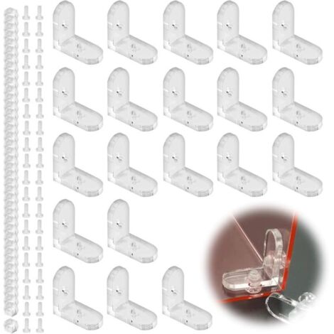 Lot de 20 L-équerre de Fixation, 90 Degrés, Support d'angle, pour Meubles et Boîtes en Bois, Angle Droit, Acrylique, Transparent, Vis et Écrous Inclus