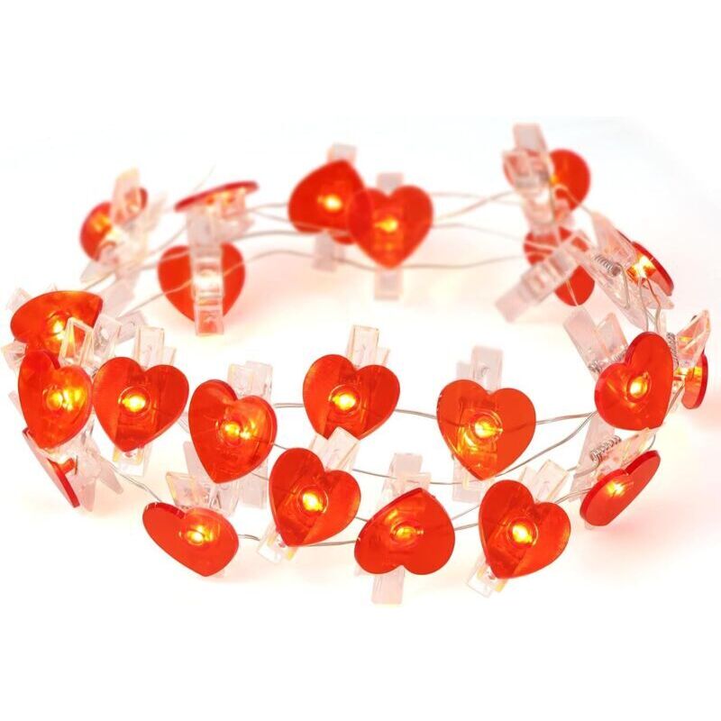 Lot de 20 LED Guirlande Lumineuse Photo, 2m Guirlande Lumineuse Coeurs Guirlande Love avec 20 Clips Ado Fille Decoration Chambre Photo Suspendre pour