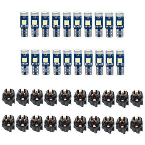 Lot de 20 LED T5 pour tableau de bord de voiture, 3030-3SMD-Blanc