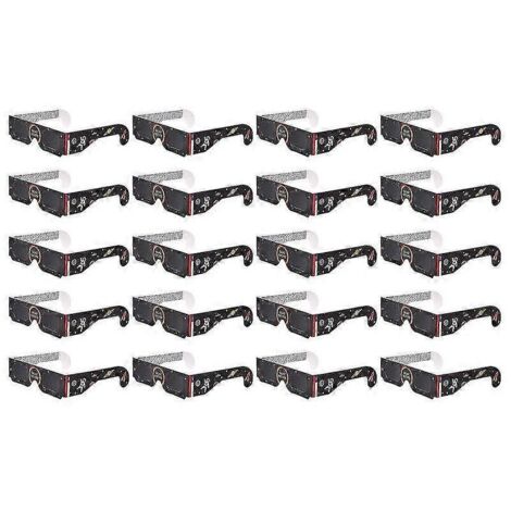 Lot de 20 lunettes d'éclipse solaire avec filtre anti-lumière nocive, monture en papier, certifiées ISO 12312-2. Protection optimale contre la lumière nocive.