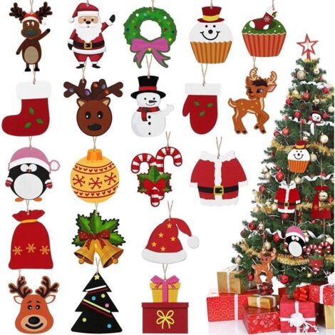 Lot de 20 mini décorations de Noël en bois à suspendre pour mini décorations d'arbres, petites décorations de Noël, miniatures en résine pour décoration de Noël artisanale