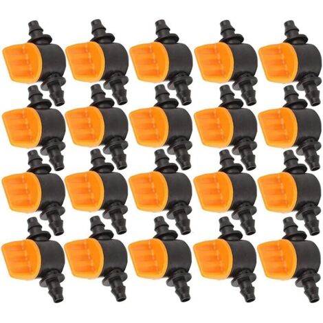 Lot de 20 mini valves d'irrigation goutte à goutte de 6,35 mm pour tuyau d'irrigation de 4/7 mm (4/7 tube fin droit à travers la vanne de contrle), Ensoleillé