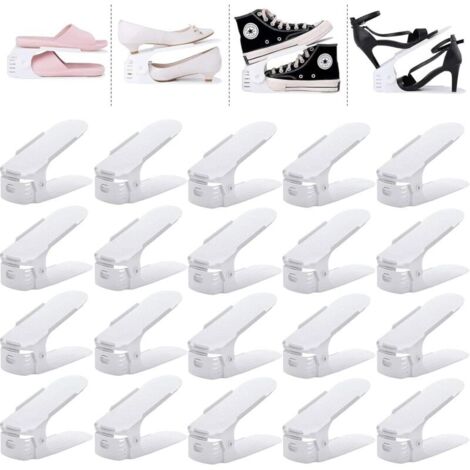 Lot de 20 organiseurs de chaussures réglables, gain de place de 50 %, support à chaussures à double niveau pour l'organisation du placard