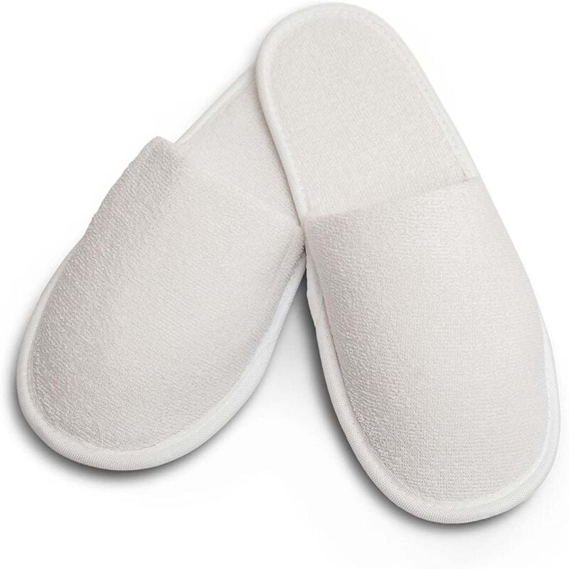 Lot de 20 paires de Chaussons fermés pantoufle éponge jetables Blancs pour Thalasso, hôtel, spa, piscine...