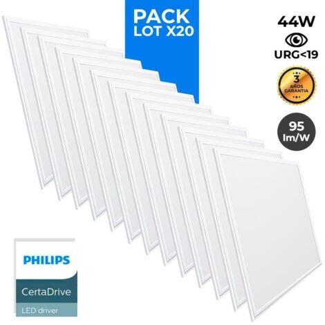 Lot de 20 - Panneau LED 60x60 extra-plat - Driver Philips - 44W - Blanc Chaud