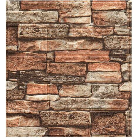 Lot de 20 Panneaux Muraux 3D Style Brique Autocollants - Carreaux Décoratifs en Fausse Pierre pour Crédence (Salle de Bain, Salon, Cuisine), Pose DIY Facile