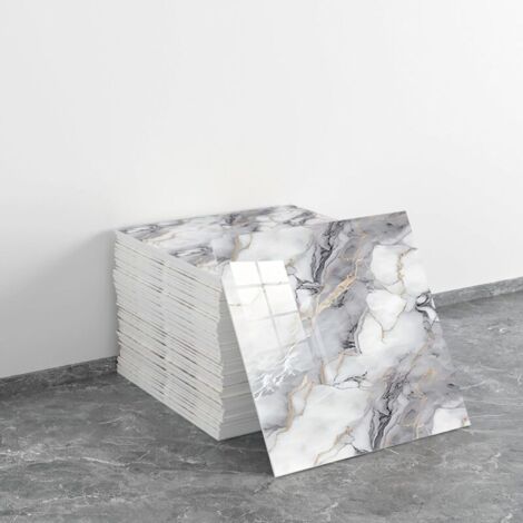 Lot de 20 panneaux muraux de douche en PVC étanches, effet marbre, Carrelage mural adhésif pour salle de bain, chambre et cuisine,Gris 11,8" x 11,8"
