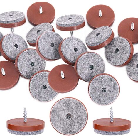 Lot de 20 patins antidérapants à visser en feutre pour pieds de chaise, table, canapé, tabouret Marron 38 mm
