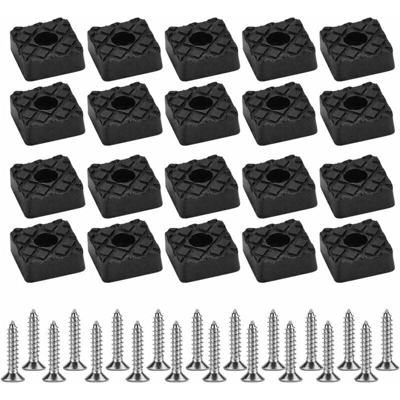 Lot De 20 Patins De Protection Carrés 30mmx30mmen Caoutchouc Pour Pieds De Meubles Pour Plancher En Bois, Patins Antidérapants à Visser Noir