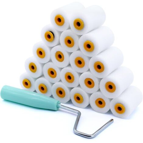 Lot de 20 petits rouleaux de peinture en mousse avec rouleau à peinture, étrier, rouleau en mousse de 5 cm, rouleau de peinture en mousse, rouleau de peinture de 5 cm, mini rouleaux de