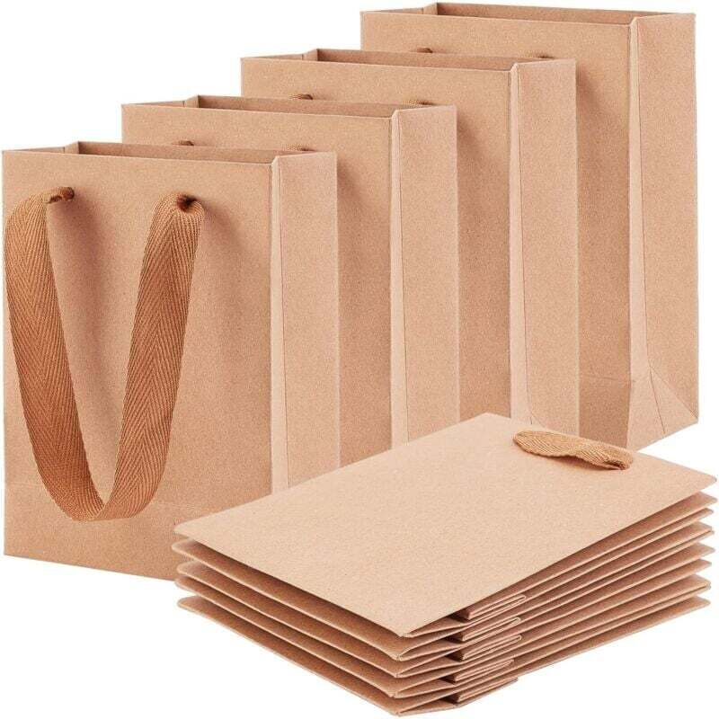 Lot de 20 petits sacs cadeaux en papier kraft marron, sacs de transport avec poignées, 16 x 12 cm, pour anniversaires, mariages, goûters et fêtes