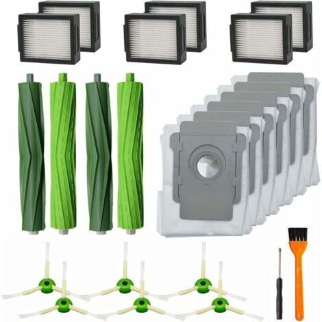 Lot de 20 pièces de rechange pour aspirateur iRobot Roomba i7 i7+ i3 i3+ i4 i4+ i6 i6+ i8 i8+ j7 j7+/Plus E5 E6 E7, 2 brosses en caoutchouc 6 brosses latérales pour filtre HEPA 6 sacs d'aspirateur