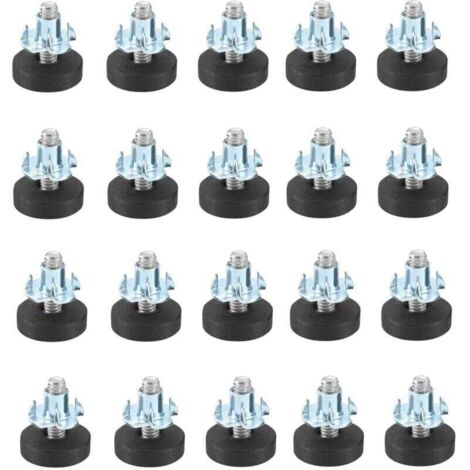 Lot de 20 pieds de meuble réglables avec vis de réglage Vis de réglage Avec écrou à enfoncer M6 Diamètre : 22 mm Socle réglable en hauteur Pour pieds de table et d'armoire