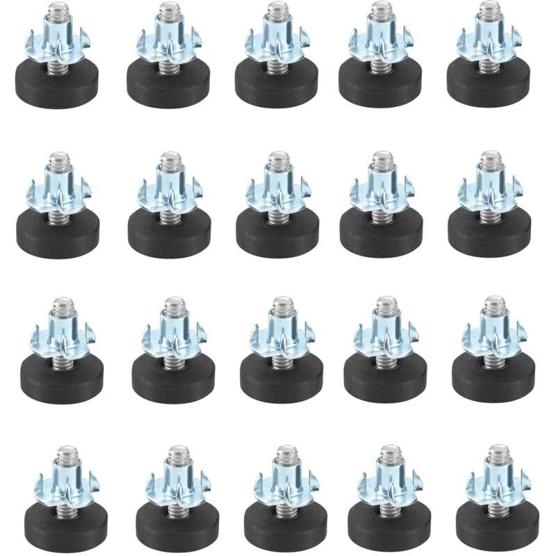 Lot de 20 pieds de meuble réglables avec vis de réglage - Vis de réglage - Avec écrou à enfoncer M6 - Diamètre : 22 mm - Socle réglable en hauteur