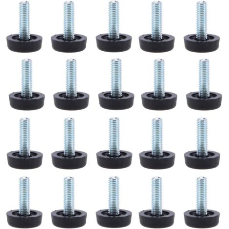 Lot de 20 Pieds de nivellement pour meubles -M8 x 24 mm, protections pour pieds de table réglables avec tige filetée, 24 mm, pied de nivellement à visser pour meubles
