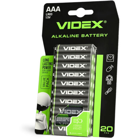 Lot de 20 piles alcalines fortes Videx AAA LR03 1,5 V 1 200 mAh