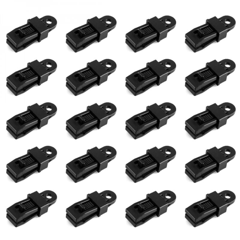 Lot de 20 pinces à tendre, clips pour bâches ou toiles - Noir Linxor