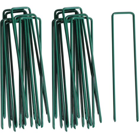 Lot de 20 piquets de jardin de 15 cm, fixations robustes pour filets anti-mauvaises herbes. Piquets métalliques en forme de U pour filets et toiles de paillage.