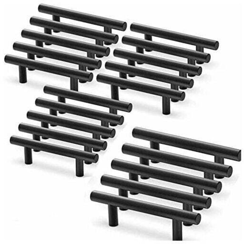Lot de 20 poignee de meuble cuisine noir en acier inoxydable poignée meuble noir en t Bar Bâton Cuisine,Ø 12mm (Hole Centers:96mm)