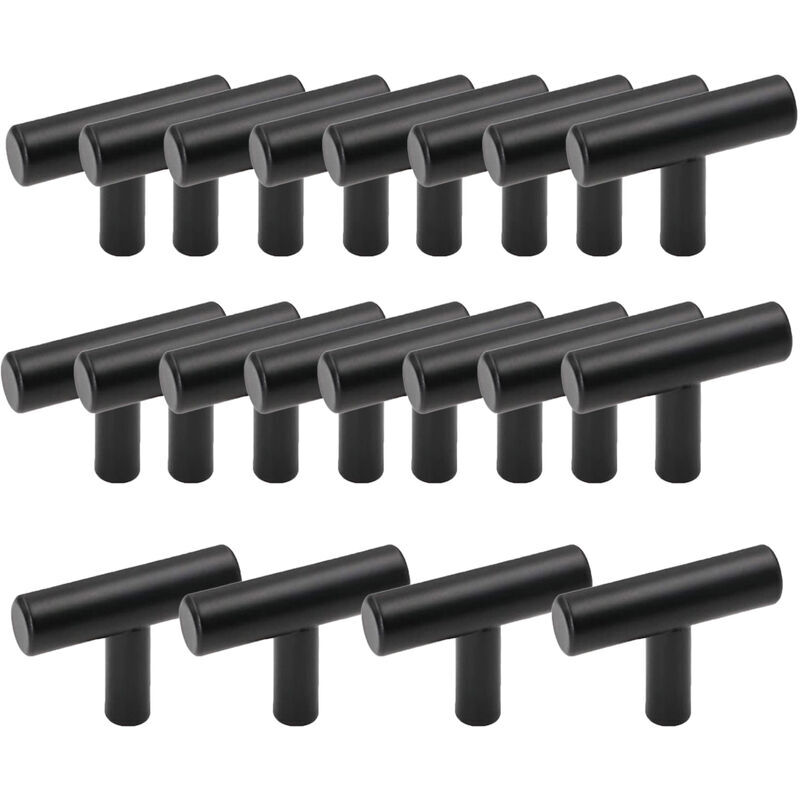 Lot de 20 Poignée Meuble Cuisine en Acier Inoxydable en Forme de t Barre Noir Poignée de Tiroir Placards avec Vis