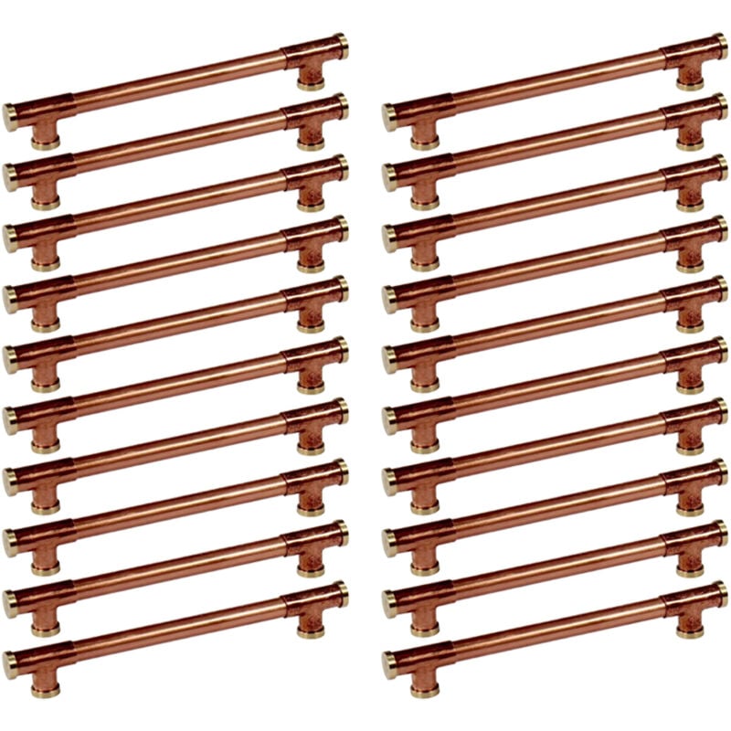 Lot de 20 Poignées de meuble cuivre "Industriel Té" - Entraxe 128 mm - Ø12 - Arcanaute