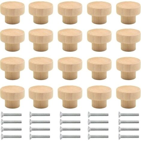 Lot de 20 poignées de placard en bois naturel rond pour placard, porte, tiroir, armoire, dressing, cuisine, etc. (couleur bois) - B