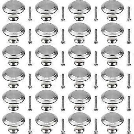 Lot de 20 poignées de porte de placard rondes en acier inoxydable de 27 mm, forme champignon, avec 20 vis incluses, pour meubles de cuisine, salle de bain et chambre.