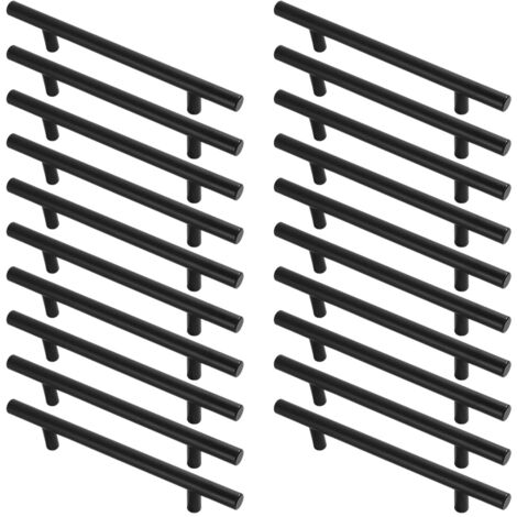 Lot de 20 Poignées Meuble Noires -   - T Bar Bâton Cuisine - Acier Inoxydable - Entraxe 128mm