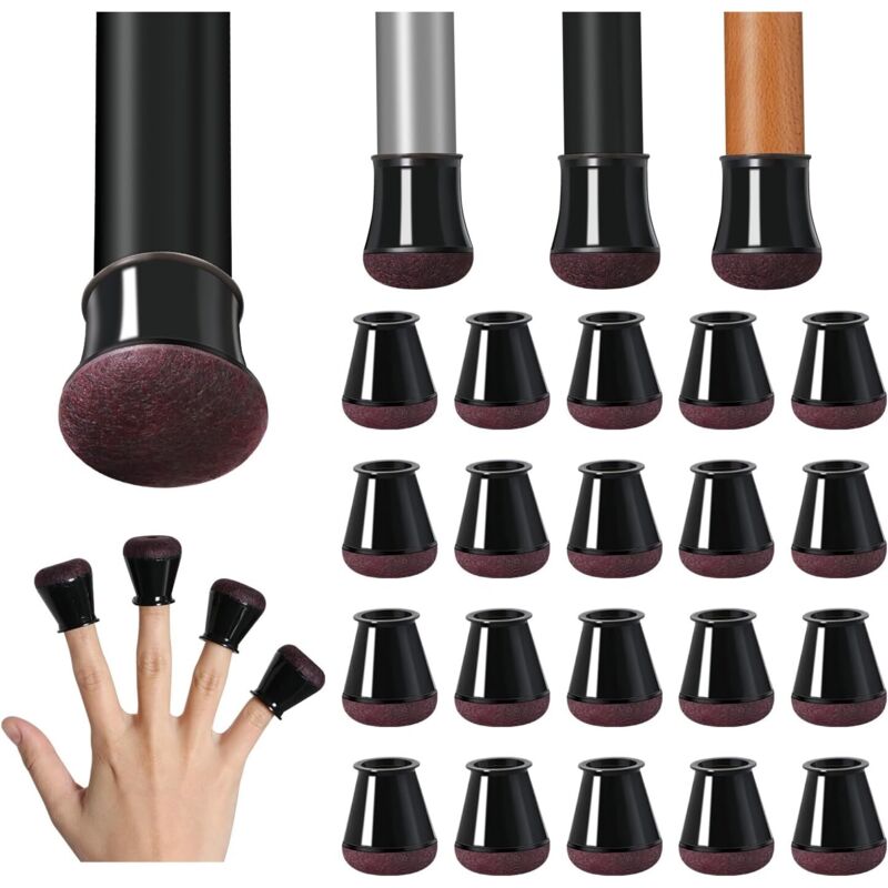 Lot de 20 protège-pieds de chaise en silicone et feutre épais, noirs, anti-rayures, diamètre 20-30 mm