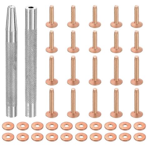 Lot de 20 rivets et fraises en cuivre, attaches à rivets en cuivre pour cuir massif