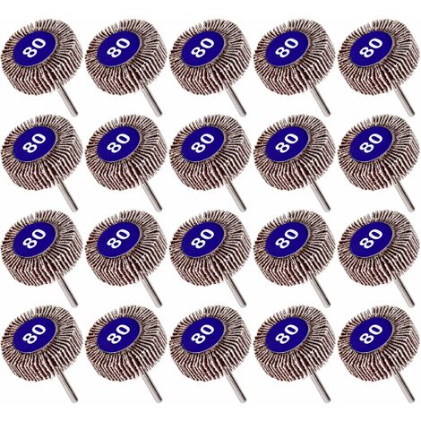 Tinor – Lot de 20 roues à lamelles grain 80 – Papier abrasif pour ponçage et polissage – Diamètre 32mm, épaisseur 11mm, toile émeri