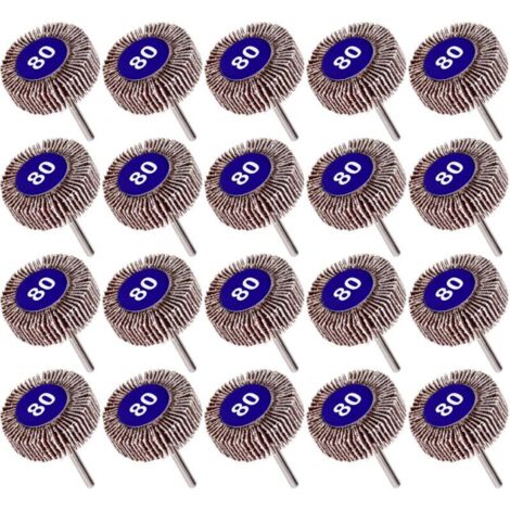 Lot de 20 Roue à Lamelles Grain 80, Papier Abrasif Roue de Polissage Roue à Lamelles Dremel 10mm