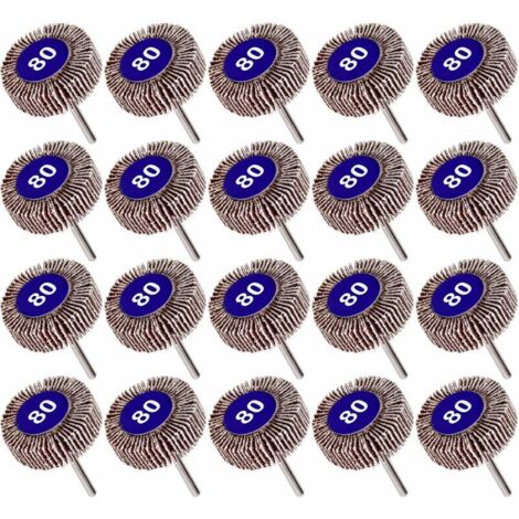 Lot de 20 Roue à Lamelles Grain 80, Papier Abrasif Roue de Polissage Roue à Lamelles Dremel 10mm