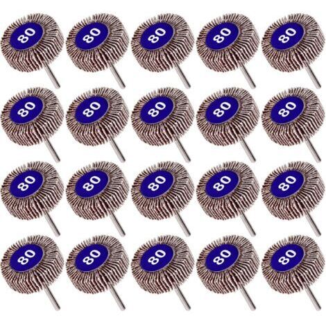 Lot de 20 Roue à Lamelles Grain 80, Papier Abrasif Roue de Polissage Roue à Lamelles Dremel 10mm