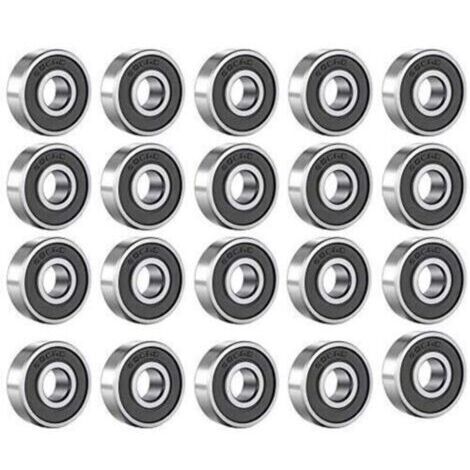 Lot de 20 roulements à billes 608 RS - En métal - À rainures - En acier carbone - Avec double blindage noir - Pour skateboard, rollers, rollers (8 mm x 22 mm x 7 mm)
