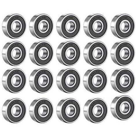 Lot de 20 roulements à billes 608 RS - En métal - À rainures - En acier carbone - Avec double blindage noir - Pour skateboard, rollers, rollers (8 mm x 22 mm x 7 mm)