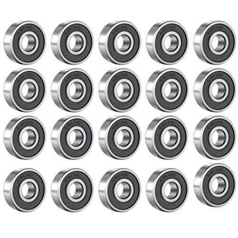 Lot de 20 roulements à billes 608 RS - En métal - À rainures - En acier carbone - Avec double blindage noir - Pour skateboard, rollers, rollers (8 mm x 22 mm x 7 mm)