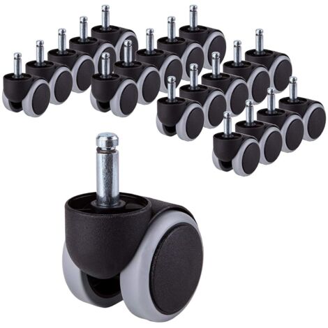 lot de 20 roulettes, tige longue 10mm, caoutchouc polyuréthane, diamètre 50mm, pivotantes 360 degrés, pour chaise de bureau