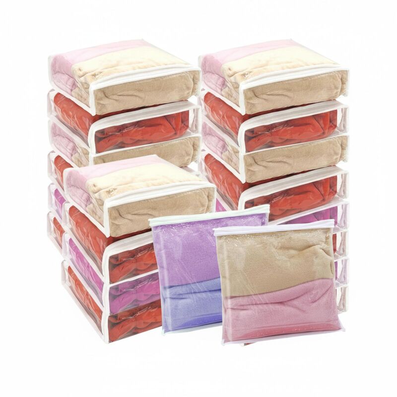 Lot de 20 sacs de rangement transparents 40x30x8 cm, pour vêtements, pulls, couvertures et draps