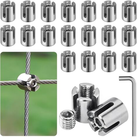 Lot de 20 Serre-Câbles Croisés pour Treillis Mural – Acier Inoxydable 316, Ø 16,8 mm, pour Câble 1/8", Installation Sans Perçage