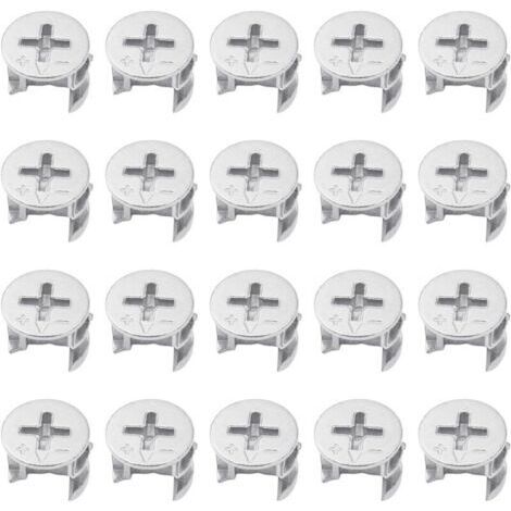 Lot de 20 serrures à cames pour connecteurs de meubles, écrous excentriques, écrous à cames, vis de fixation pour plaques, convient pour les planches en bois d'une épaisseur de 10/16/18 mm
