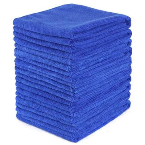 Lot de 20 serviettes absorbantes en microfibre pour l'entretien de la voiture, de la maison et de la cuisine, lingettes nettoyantes bleues.