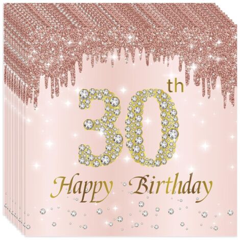 Lot de 20 serviettes en papier à 2 couches pour anniversaire, fête, anniversaire de fille, or rose, 30 ans