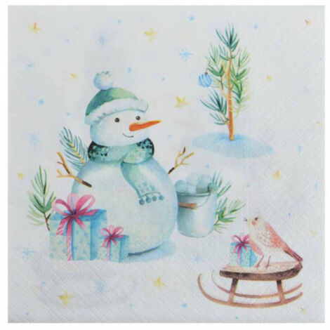 Lot de 20 Serviettes en Papier "Bonhomme de Neige" 33x33cm Blanc