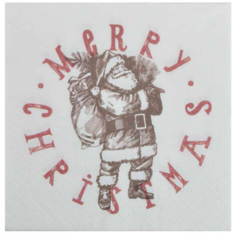Lot de 20 Serviettes en Papier "Père Noël" 33x33cm Blanc